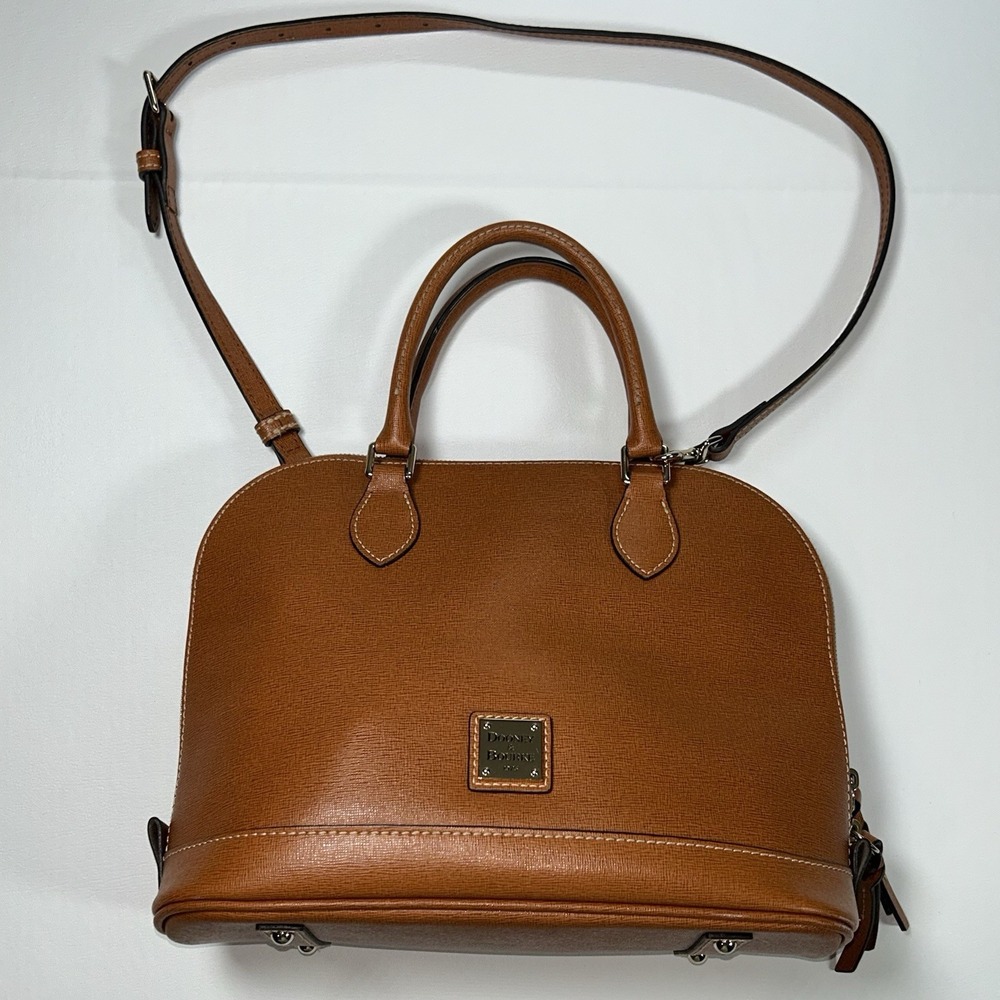 Dooney Bourke Pebble Grain Domed Satchel British Tan Leather Crossbody